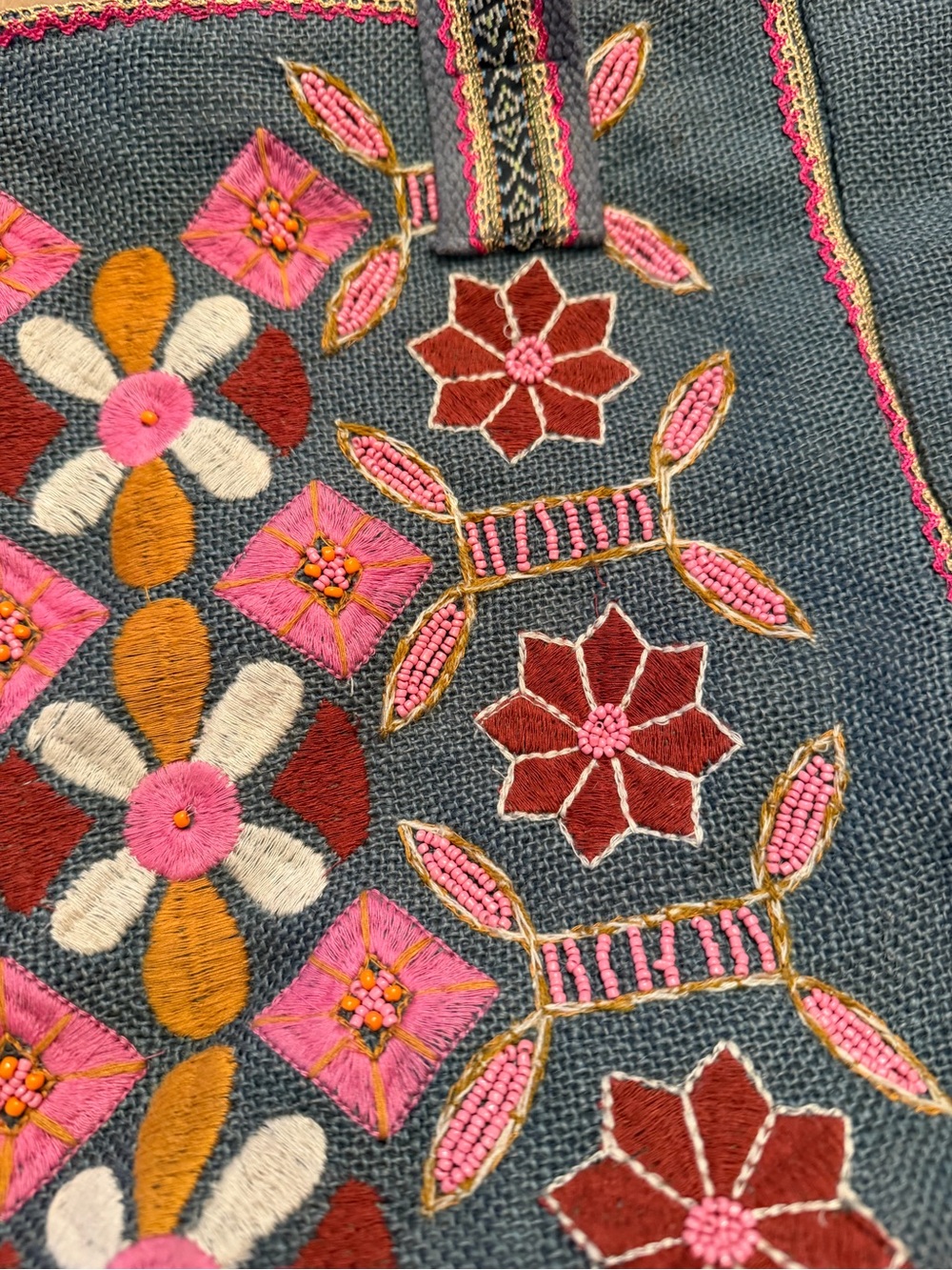 Chloe & Lex Embroidered Boho Tote Bag Floral Market Shoulder Bag NWOT - Picture 2 of 5